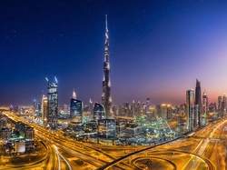 Noc, Burdż Chalifa, Dubaj, Zjednoczone Emiraty Arabskie, Panorama